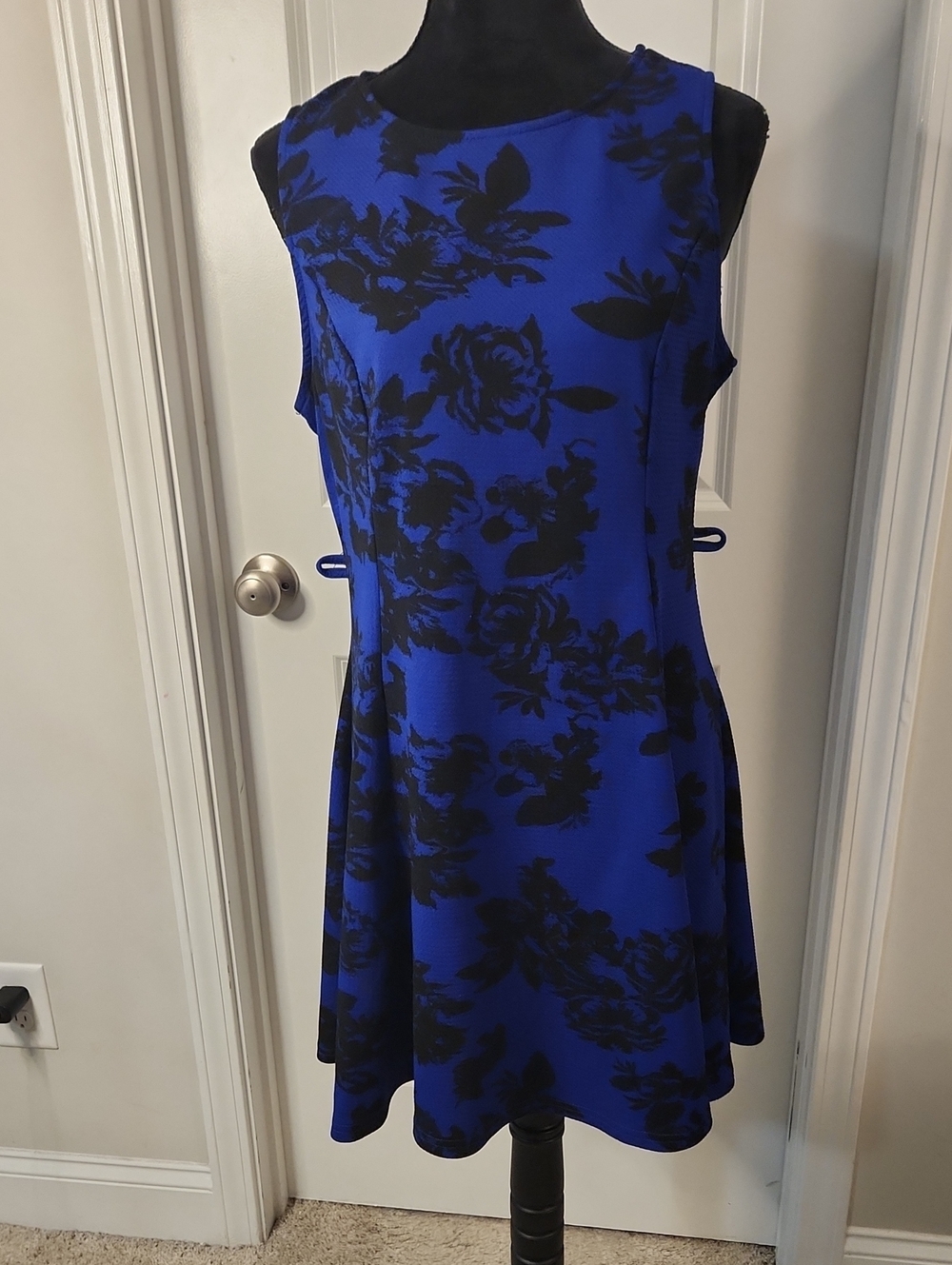 Royal Blue Floral Sleeveless A-Line Dress - Size L